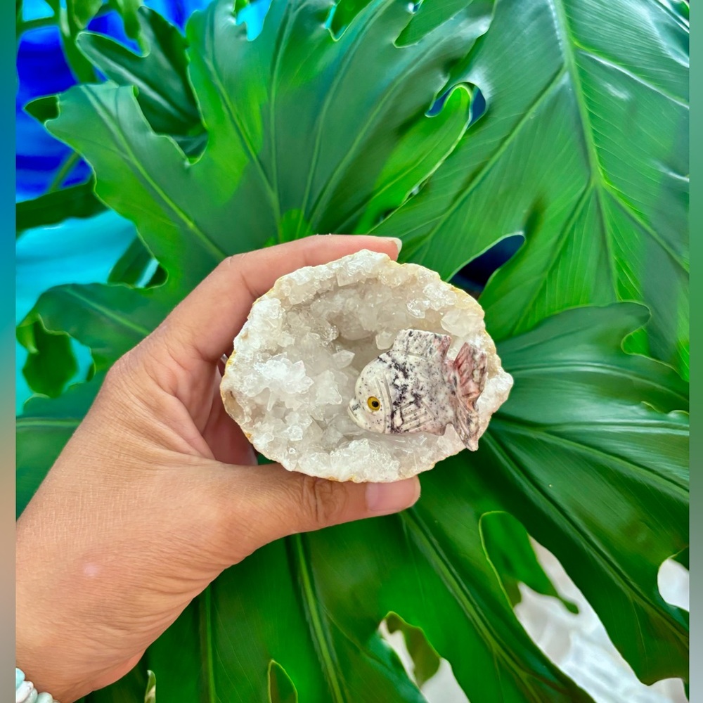 Fish figurine ~ Soapstone and Quartz Geode